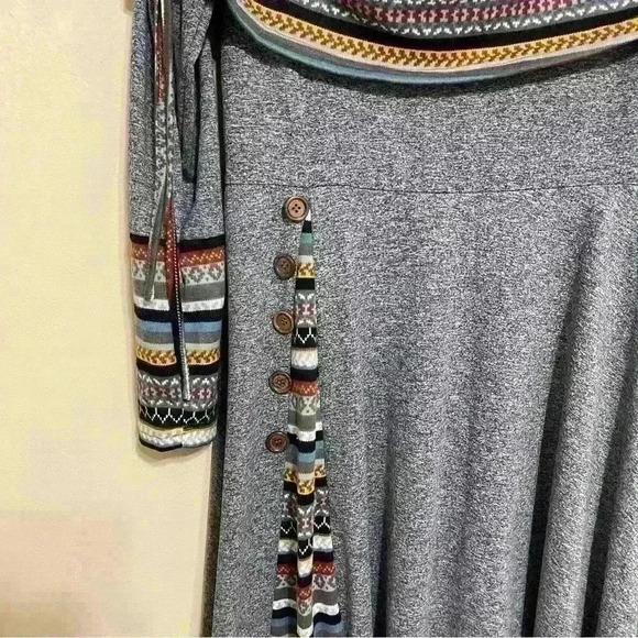 Boho Dress Women's Boat Neck Drawstring Ruched Long Sleeve Geometric size M - Picture 6 of 13